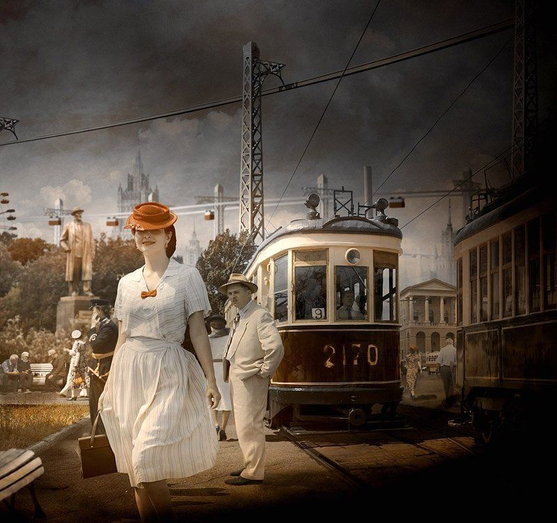 трамвай, лето, скамейка, памятник, девушка Лето....photo preview