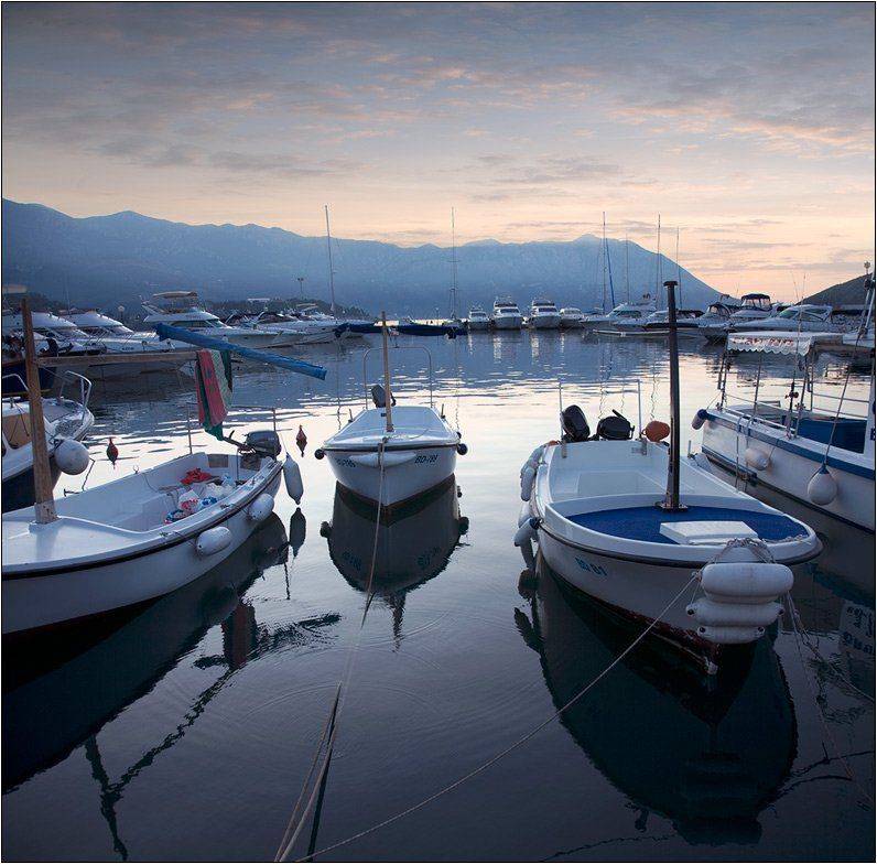 утро, восход, заря, море, бухта, гавань, лодки, яхты, Boris Bort