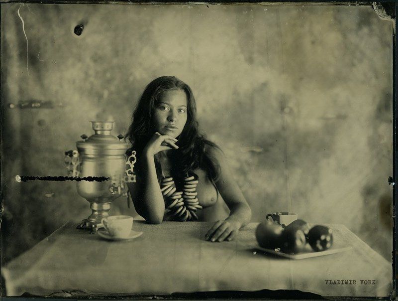 18х24, Ambrotype, Collodion, Vladimirvork, Wet plate, Wetplate, амбротип, мокрый коллодий. Амбротип 18х24, Самовар и бублики.photo preview
