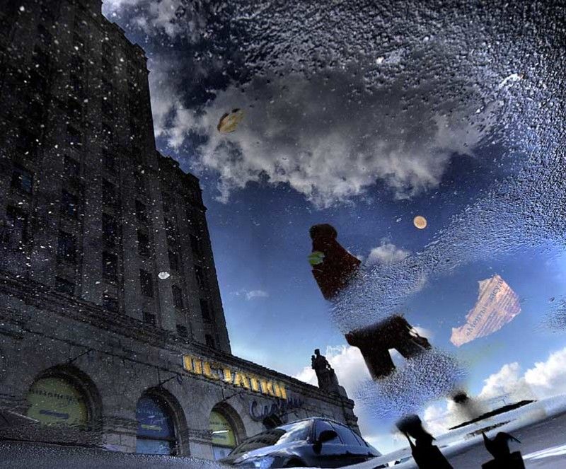 лужа, высотка, прошлое, отражение Куда идём?...photo preview