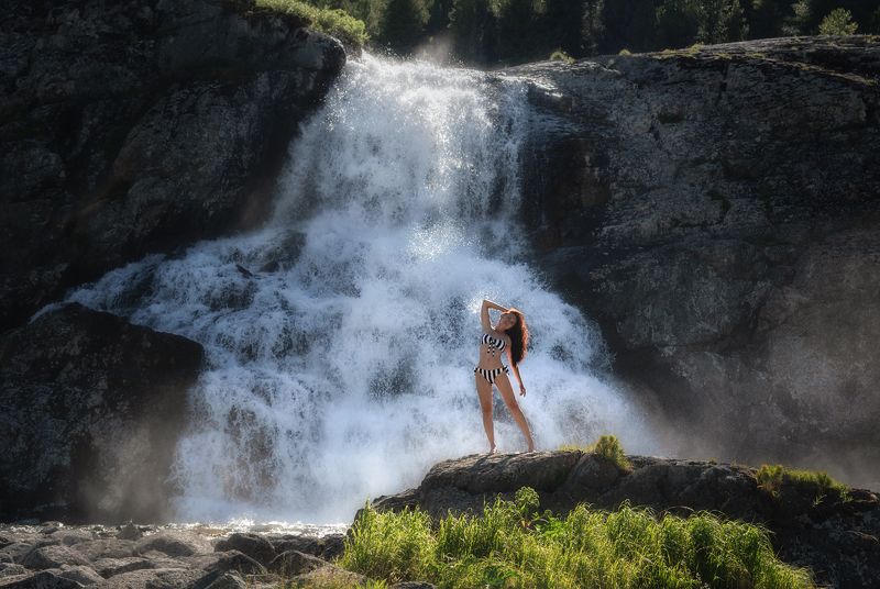 алтай, горный алтай, пейзажи алтая, усть-коксинский район, горная река, водопад, летний алтай, горы, лето на алтае, поход, поход по алтаю, У водопада горных нимфphoto preview