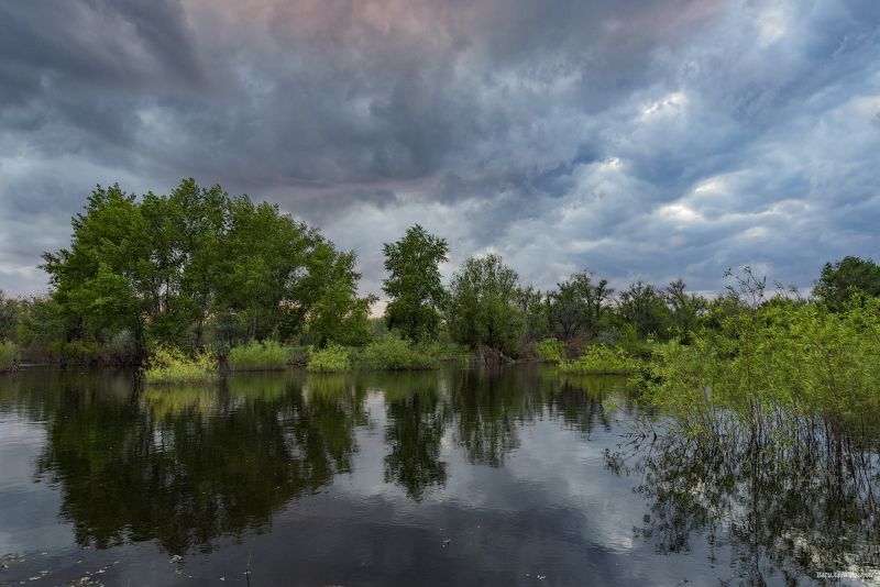 природа, орск, весна, паводок, вечер, небо, облака Вечер на озереphoto preview