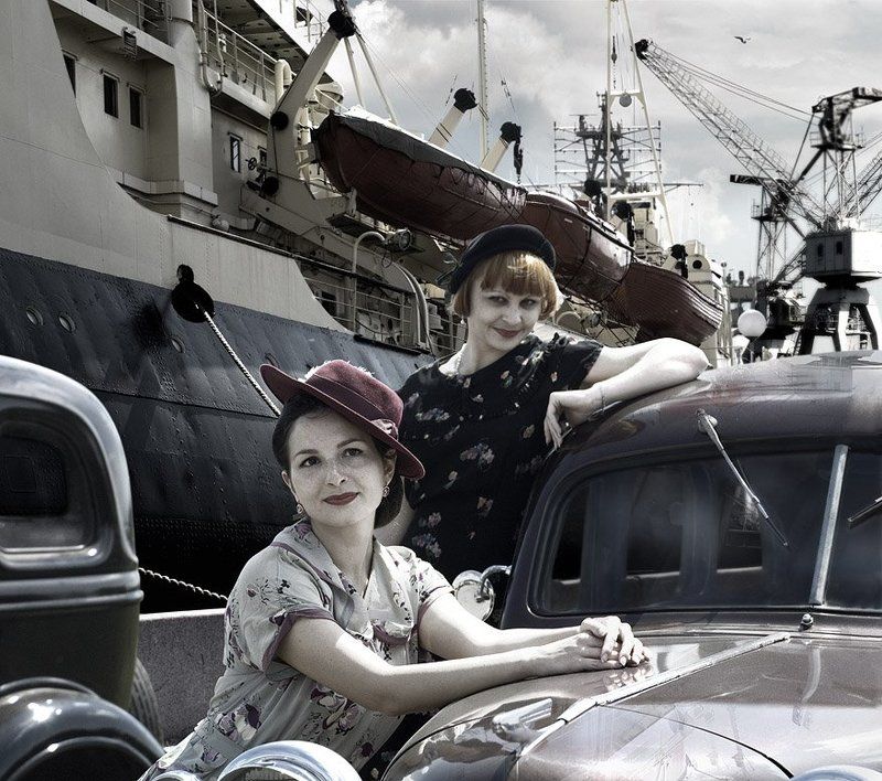 корабль, автомобиль, кран, девушки Портphoto preview