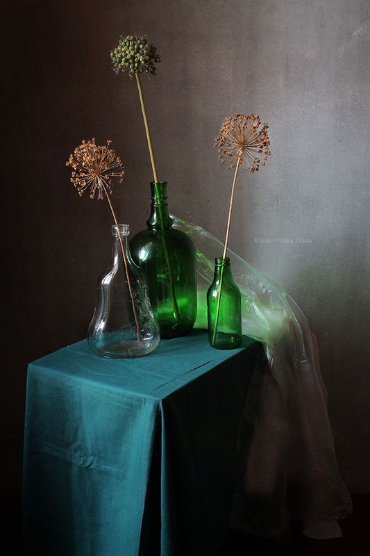 натюрморт, бутылочки, сухостой photo preview