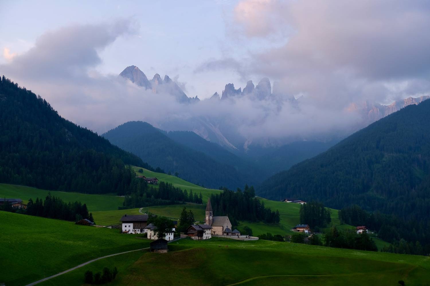 Landscapes, Italy, South Tyrol, Dolomites, Church Santa Maddalena, , Povarova Ree Svetlana