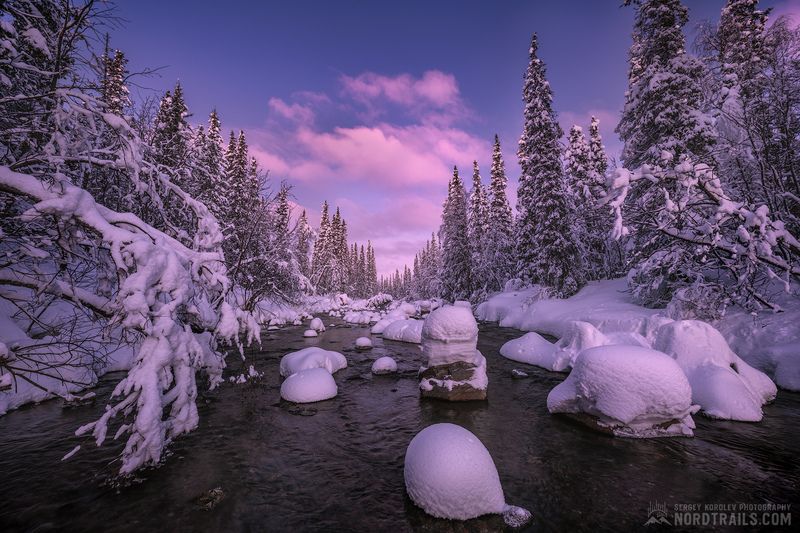 Север, Кольский, зима, снег, Хибины, Мурманск, Кандалакша, Териберка Январское утро на Кольской речкеphoto preview