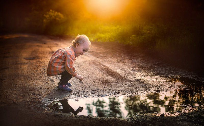 child, children, portrait, boy, nature, grass, meadow, flowers, sun Puddlephoto preview