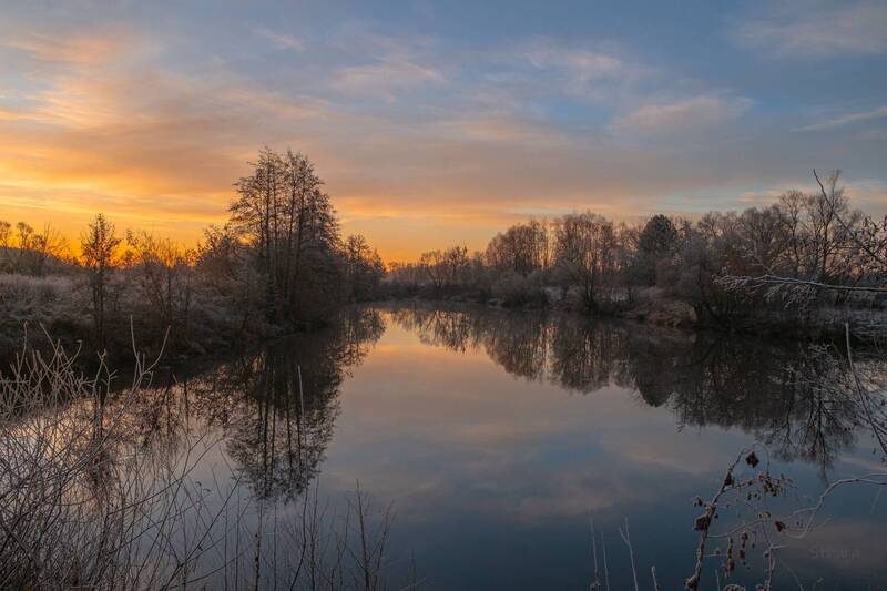 осень, утро, озеро, облака, отражение, природа, пейзаж На заре.photo preview
