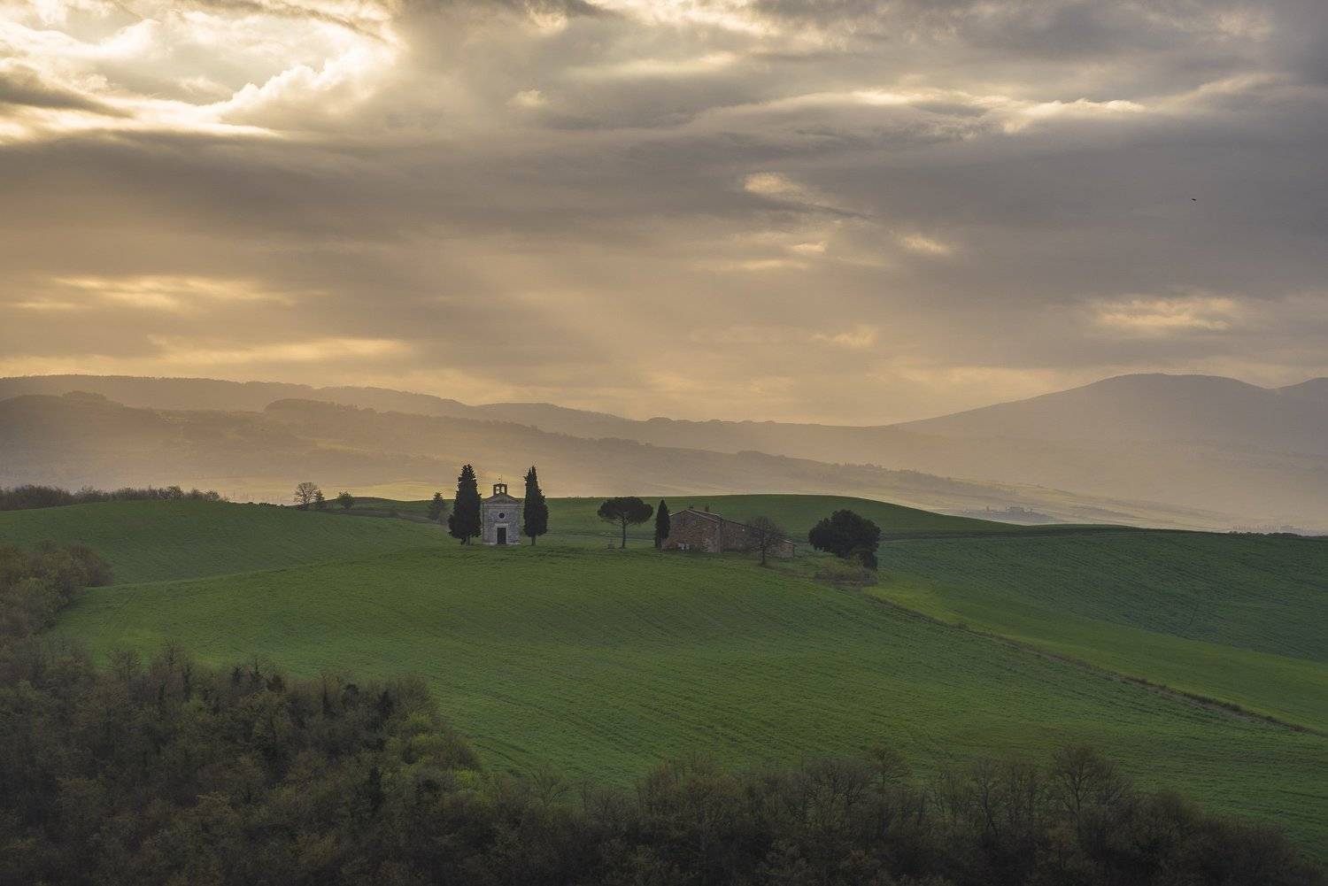 пейзаж, утро, облака, италия, тоскана, долина, Дмитрий Старостенков