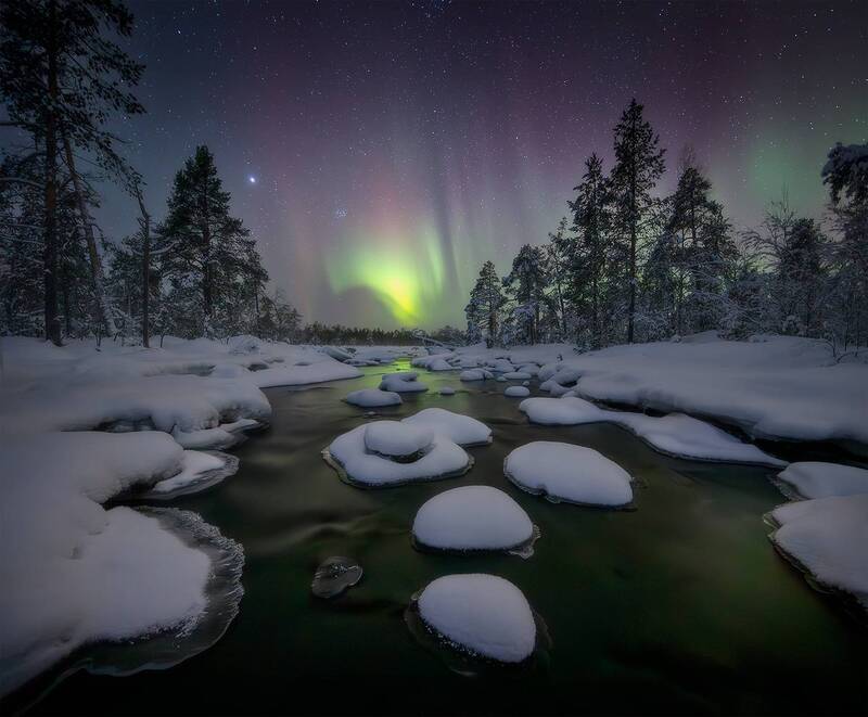 ночь, сияние, река, снег, мороз Сказочная ночь.photo preview