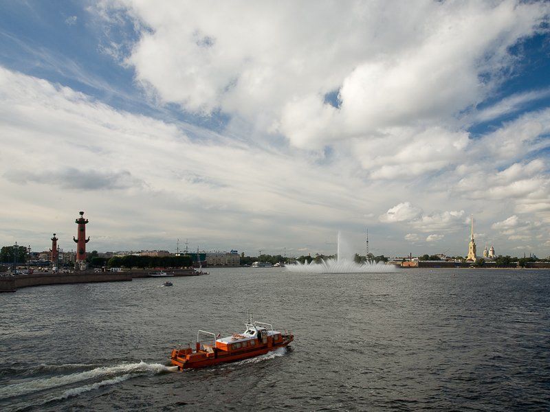 питер, петербург, фонтан, нева, небо, облака ***photo preview