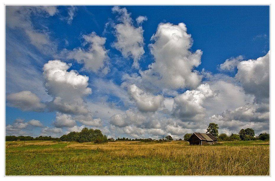 деревня, облака, сарайчик, Евгений Гаганов
