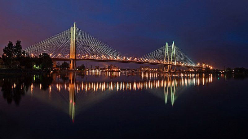 вантовый мост, санкт-петербург, белые ночи, нева, отражения, подсветка Вантовый мост. Санкт-Петербург. Белые ночи.photo preview