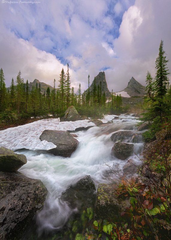 красноярский край, западные саяны, национальный парк  ергаки, озеро художников, закат, хребет, парабола, природа, ручей. \