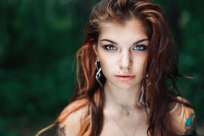 портрет, лес, веснушки, арт, лицо, волосы, рыжая ...photo preview