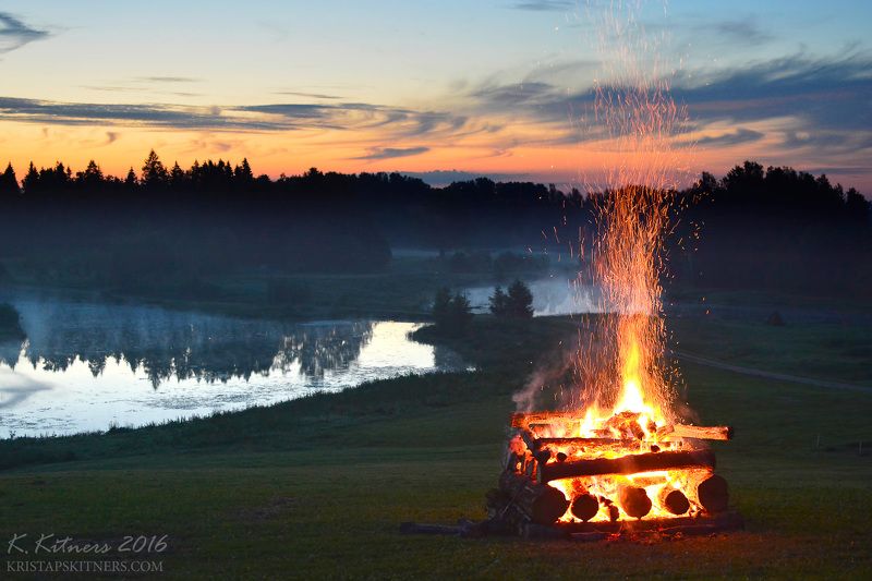 fire flame midsummer landscape river forest tree water night The Midsummer Night Firephoto preview