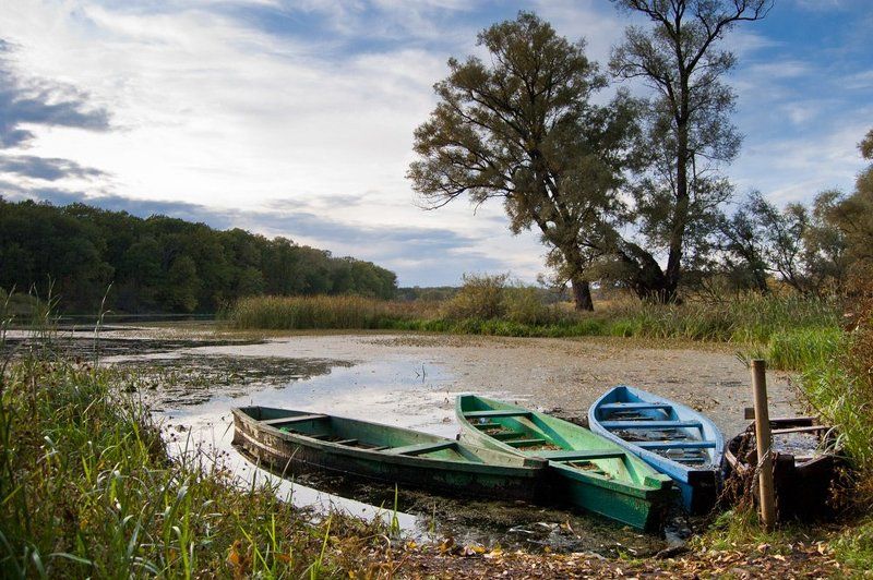 Осенний пейзаж с лодкамиphoto preview