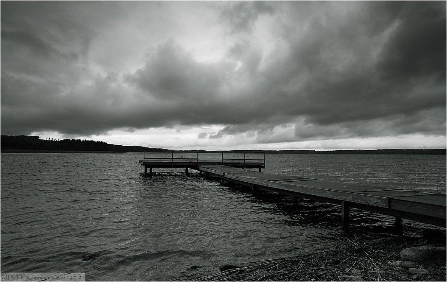 финляндия, непогода, тучи, озеро, пирс, Darn Cat