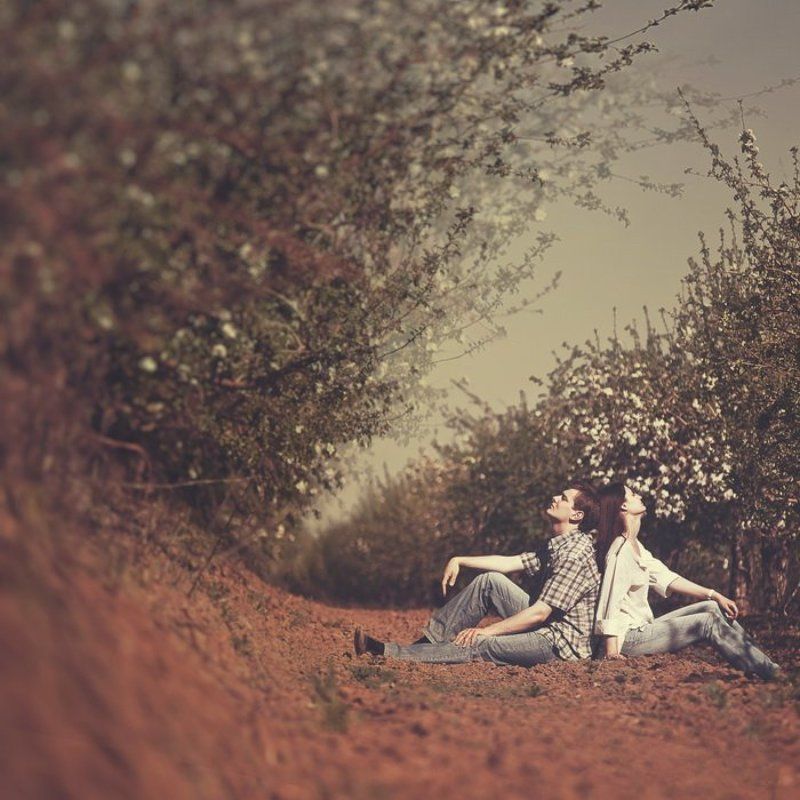 лавстори, любовь, пара, сад, цветы, яблони, волна Волнаphoto preview