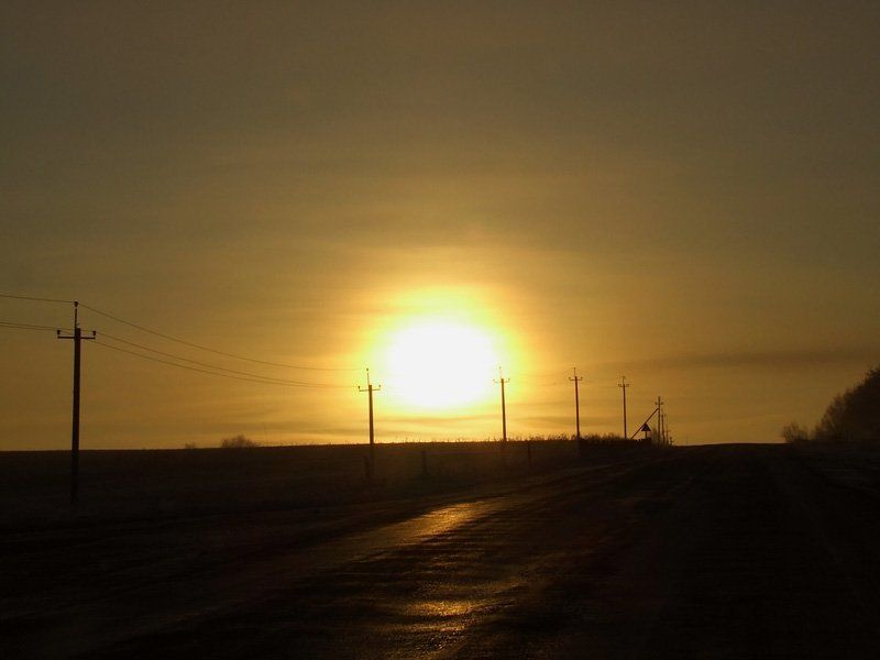 дорога, асфальт, солнце, небо, туман Пустыняphoto preview