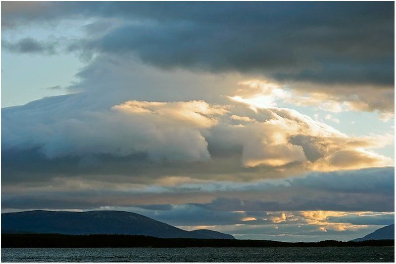 кольский, колвицкое, озеро, тучи, закат, мощно Глыба.photo preview