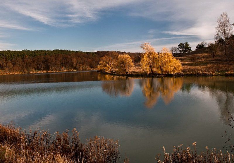 осень, озеро, облака, небо, вода, отражения, ноябрь ***photo preview