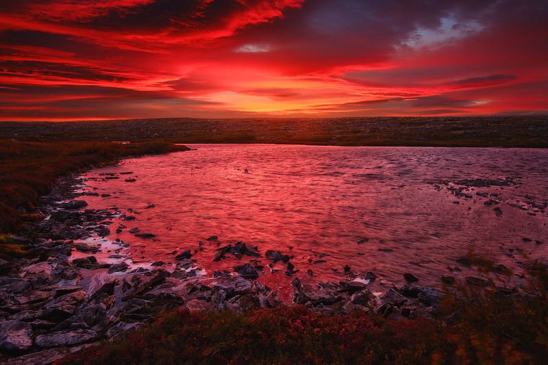 россия, кольский полуостров, север, рыбачий, природа, пейзаж, осень, море, рассвет, сумерки, вода, озеро Рассвет на Рыбачемphoto preview