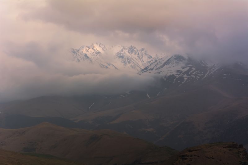 природа, пейзаж, кавказ, горы, весна, вечер, панорама, закат, солнце, небо, облака, свет ***photo preview