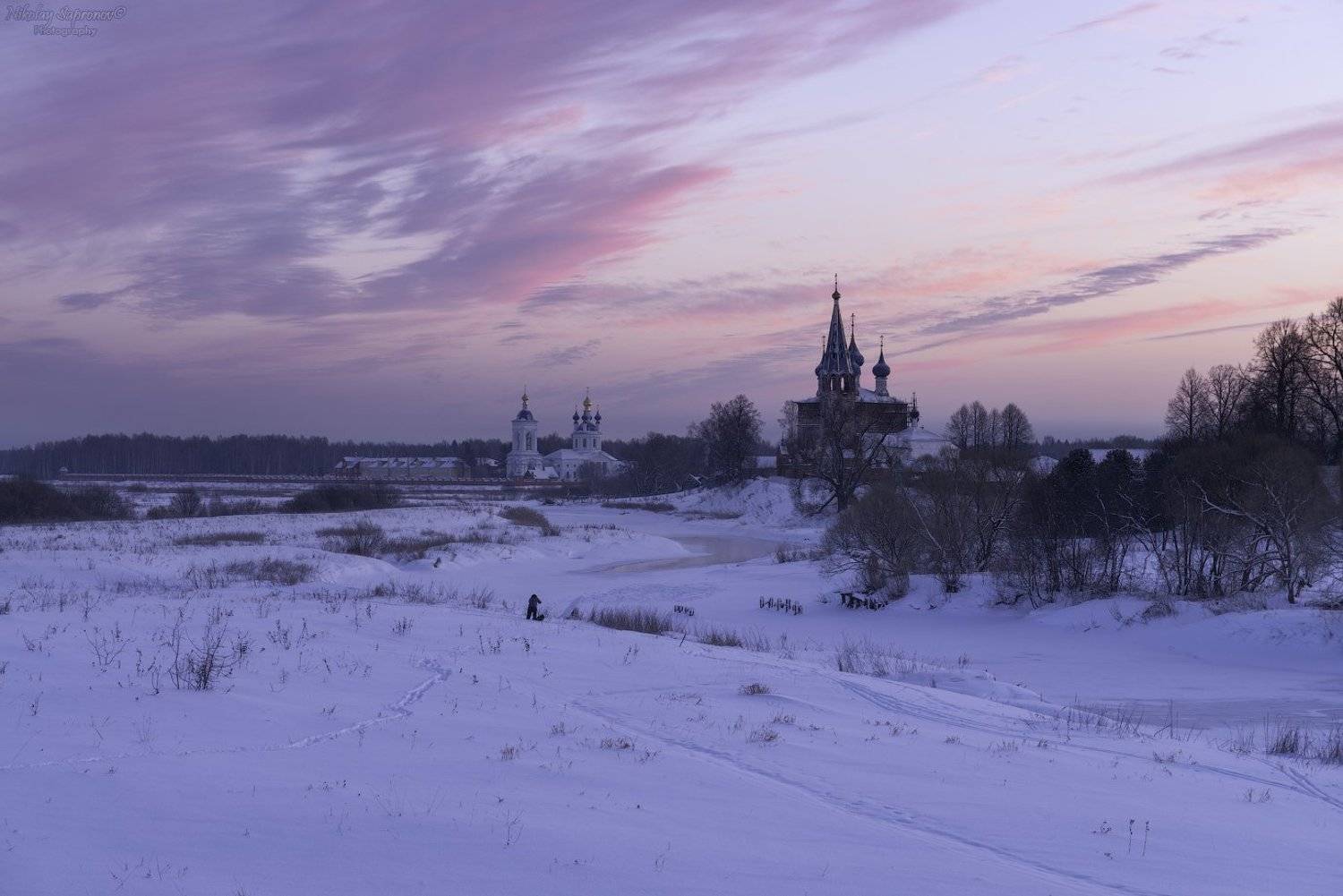 "Наедине с зимним рассветом в Дунилово". Автор: Николай Сапронов дунилово, ивановская область, русская зима, теза, провинция, храмы, православная русь, русь, зима, зимний пейзаж, Николай Сапронов