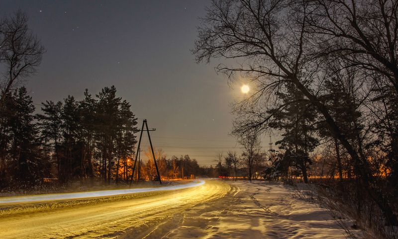 полнолуние, зима, дорога Вечер полной луныphoto preview