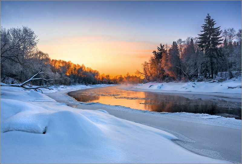 река, рассвет, зима, утро, беларусь ***photo preview