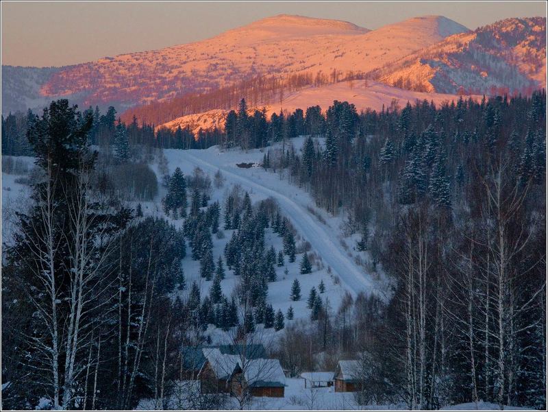 зима, снег, закат, лес , солнце Дорога к солнцуphoto preview