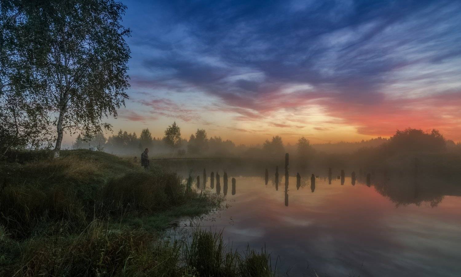 утро, рассвет, природа, туман, озеро, Виталий Левыкин