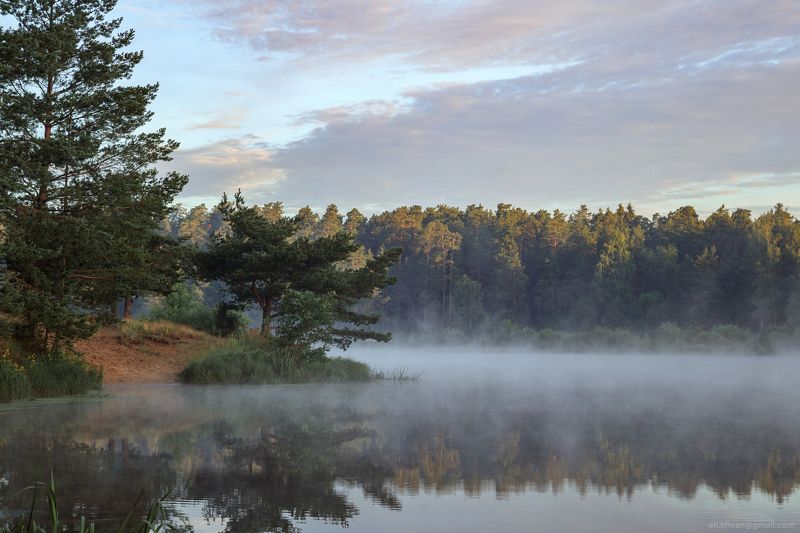 Россия, Подмосковье, пейзаж, природа, туман, утро, рассвет Озеро Нерскоеphoto preview