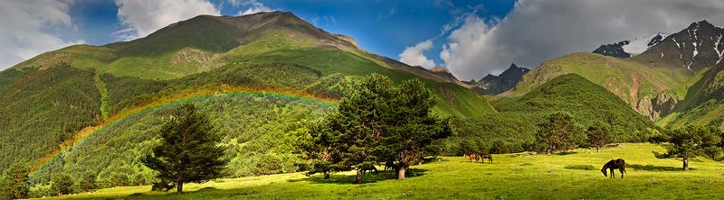радуга, лошади, облака, горы, чегемское ущелье, кбр photo preview