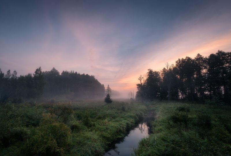 poland podlasie sky clouds sunrise dawn outdoor summer mood river mist fog Magic is all around...photo preview