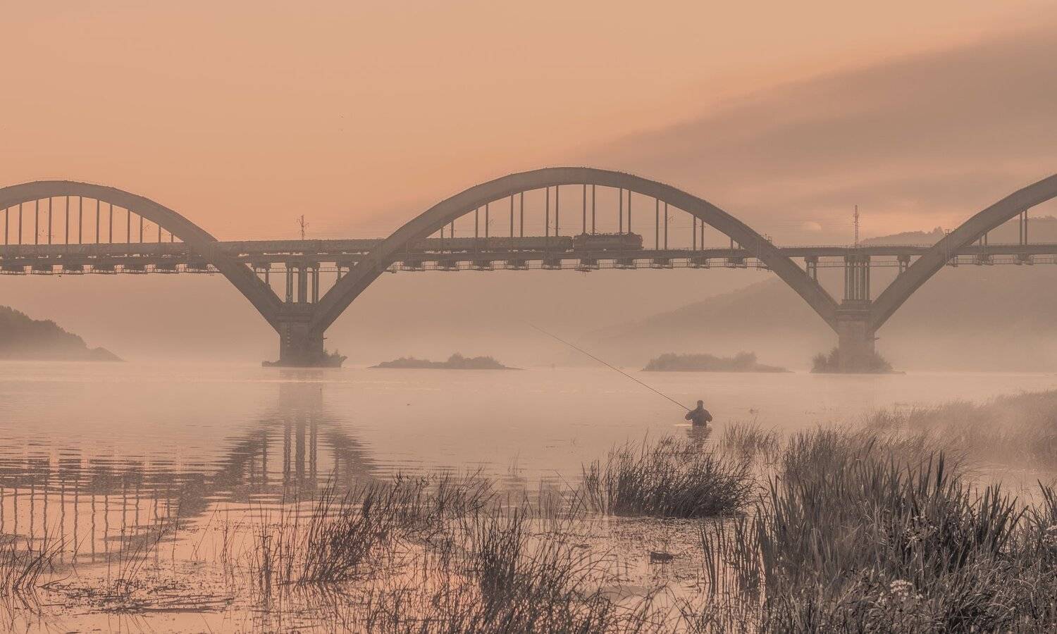 жд, железная дорога, поезд, россия,  пейзаж, skrylov, skrylov_official, электровоз, рыбак, утро, туман, лето нижний новгород, ока, Сергей Крылов