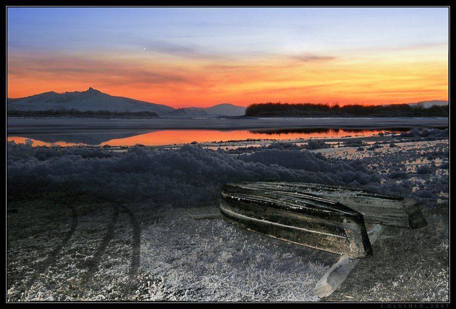 лодки, осень, зима, река, горы, бурятия, Игорь Глушко