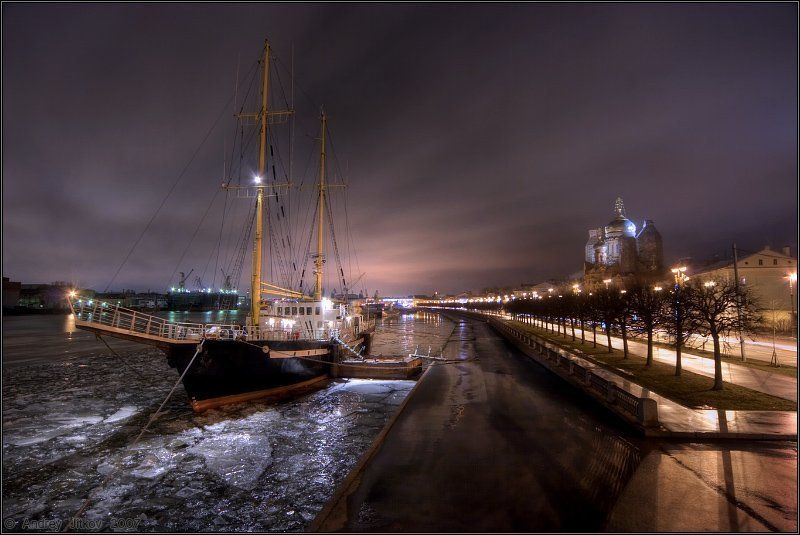 зима, декабрь, санкт-петербург, питер, ночь, корабль, город, В ночи, во льду..photo preview
