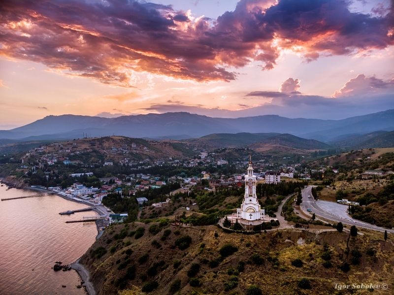храм-маяк, святой николай чудотворец, малореченское, крым, temple-lighthouse, st. nicholas the wonderworker, malorechenskoe, crimea, На закатеphoto preview
