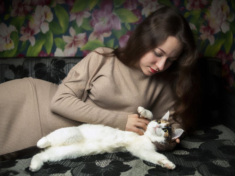 кошка, девушка, друзья Мы друзьяphoto preview