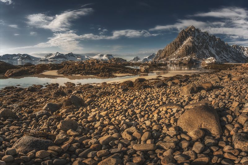 lofoten, islands, norway, lanscape, sea, water, mountains, rocks, april, clouds, sky, stones,  Lofoten morningphoto preview