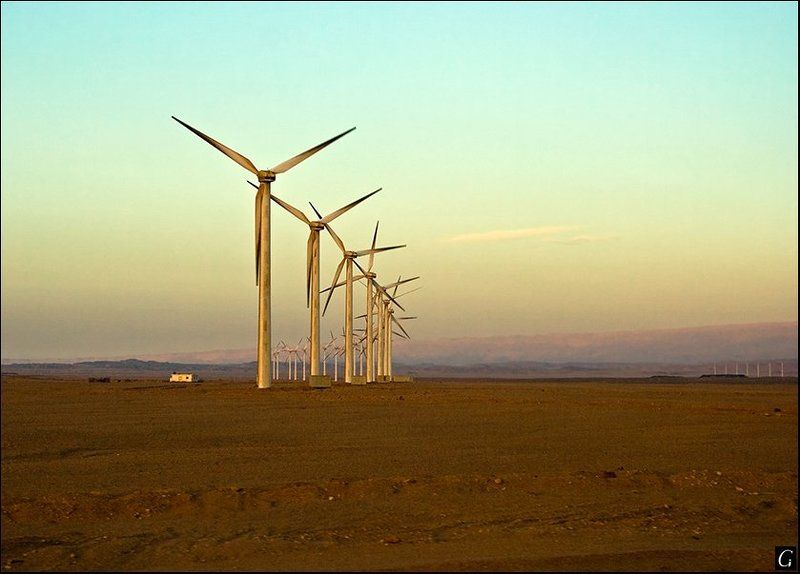 египет, пустыня, утро, ветряки Desert conditionphoto preview