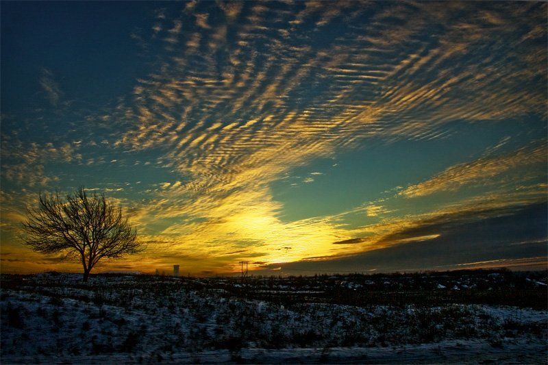 закат, небо, Разбросало по небу - движение в ночь...photo preview