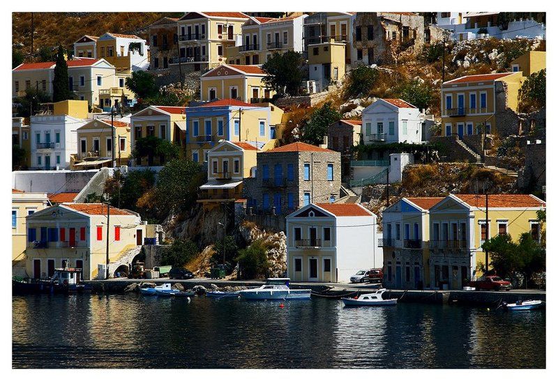 город, греция, девушка, дом, море, родос, сими Мозаикаphoto preview