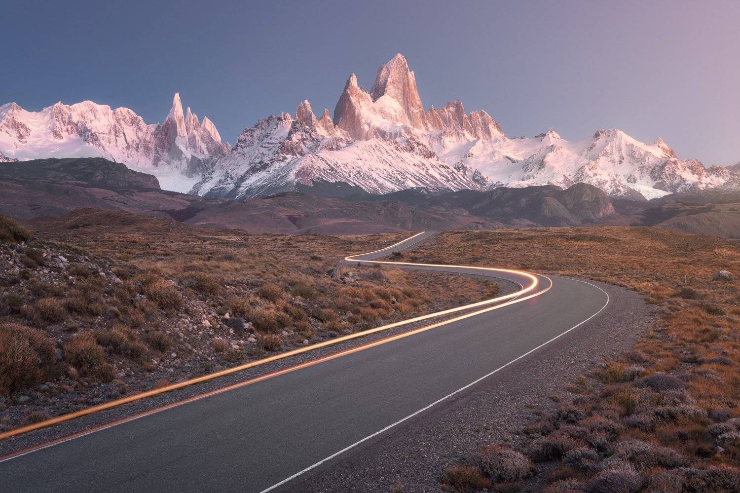 The Long and Winding Road. Автор: Andrey Omelyanchuk america, andes, argentina, autumn, beautiful, blue, canyon, cerro, chalten, el, fitz, fitzroy, glaciares, glacier, gorge, granite, hiking, iconic, landmark, landscape, monte, morning, mount, mountain, national, nature, outdoor, panorama, park, patagonia, , Andrey Omelyanchuk