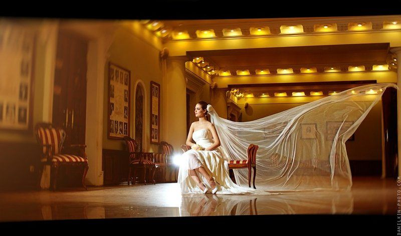 девушка, невеста, фата, вспышки, стробизм, платье Янаphoto preview