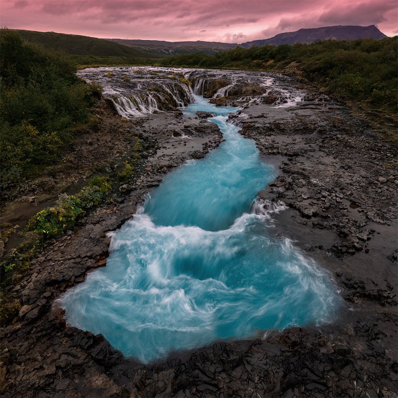 исландия, iceland, водопад, bruarfoss Неоновый водопад.photo preview