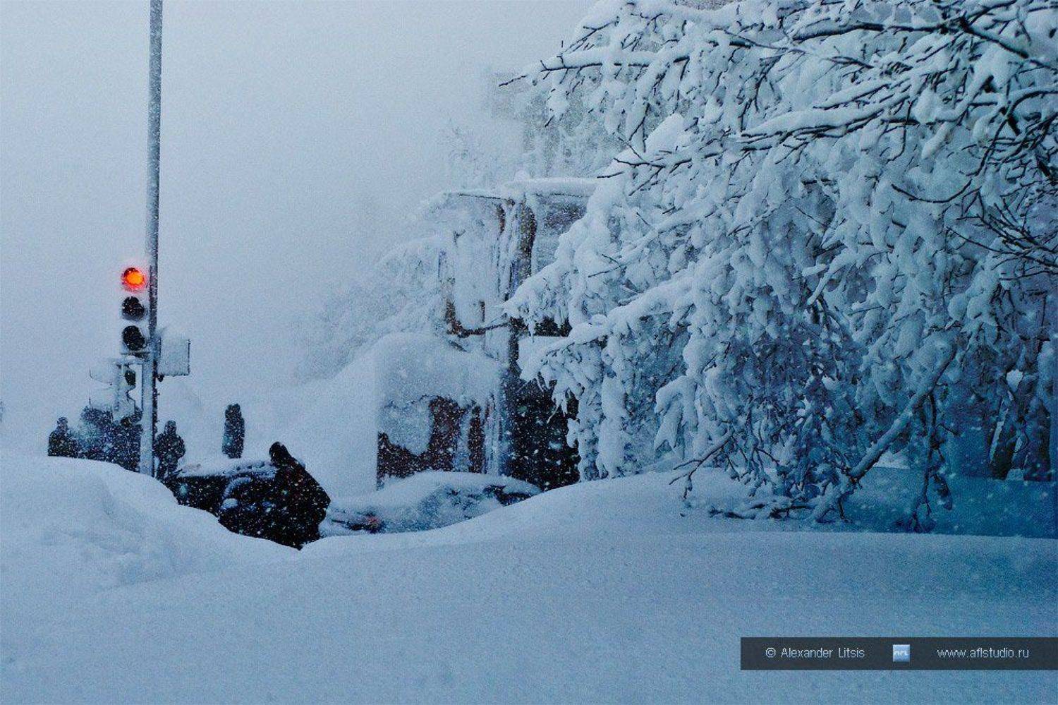 Светофор. Автор: Александр Лицис город, улица, метель, пурга, перекресток, светофор, Александр Лицис