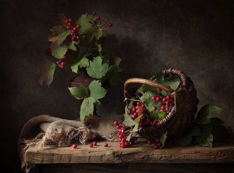 калина, натюрморт, корзинка, ягоды, осень Ягода калинаphoto preview
